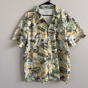 Columbia Mens XL Fishing Shirt PFG Vented Hawaiian Fish Print Camp Button Up